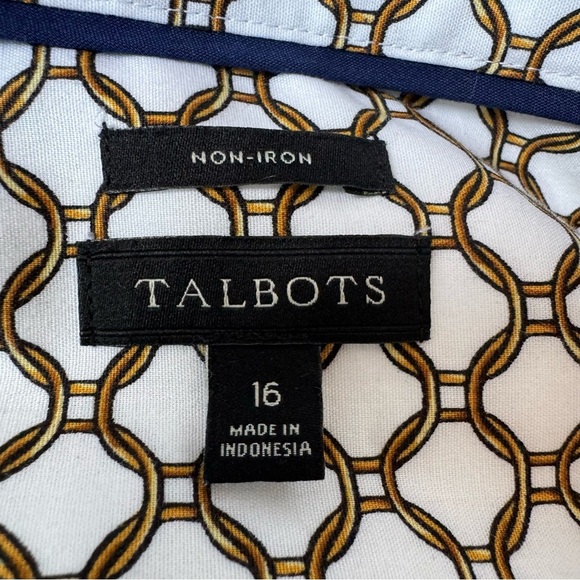 Talbots No Iron Button Up Dress Shirt White Gold Chain Design size 16 Cotton - Picture 6 of 7